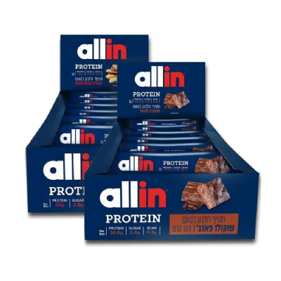 מבצע זוגות חטיפי חלבון אול אין 100 גרם 24 יח' (טעמים לבחירה)