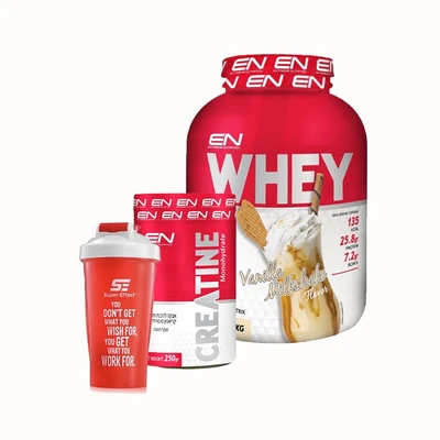 אבקת חלבון אקסטרים 2 ק״ג+קריאטין מונוהיידרט 250 גרם+שייקר קפיץ מקצועי